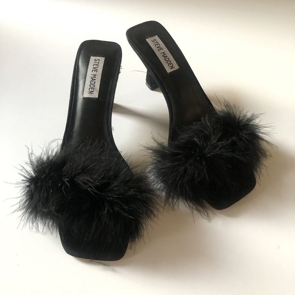 Steve Madden Karoo Heels Mules Black Feather - Picture 7 of 9